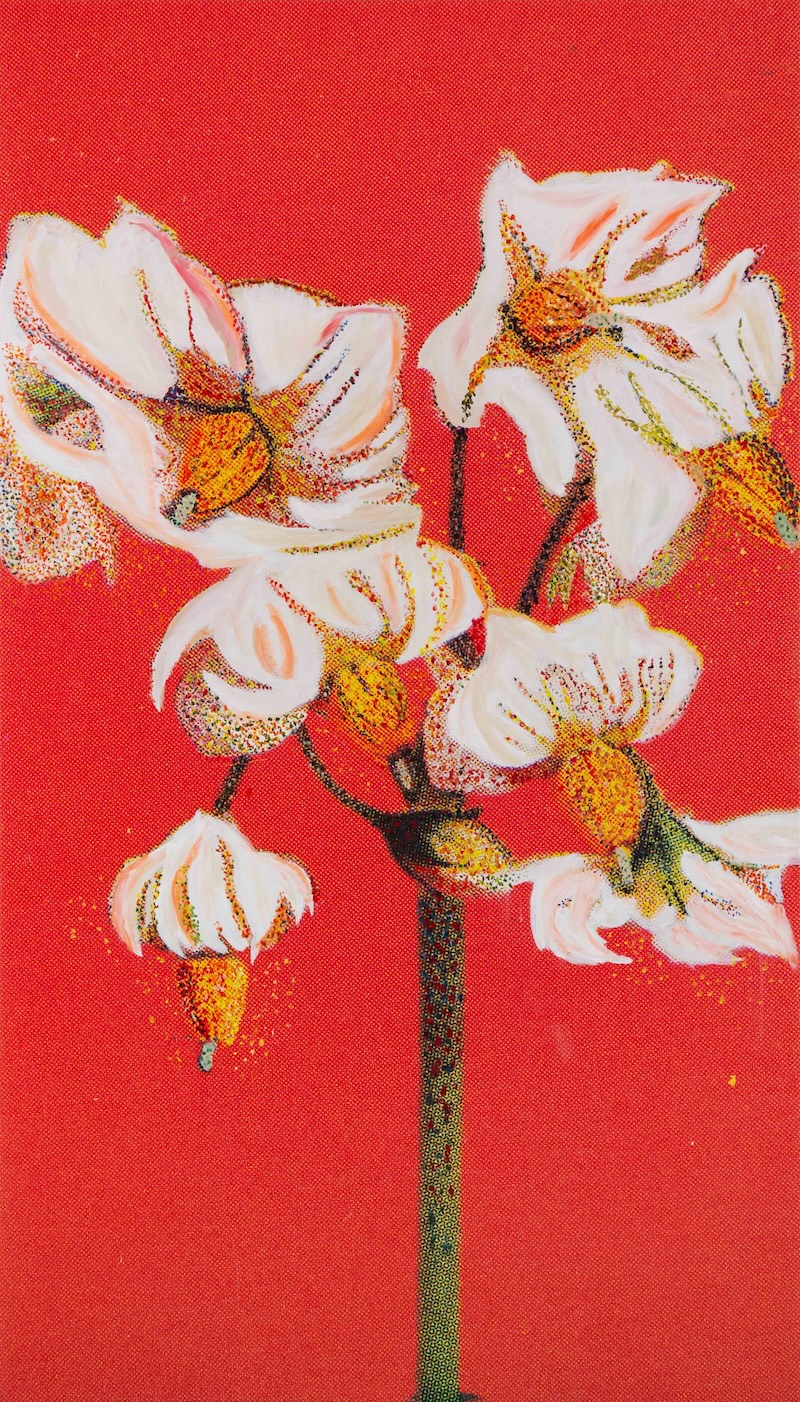 Ziad Antar, <i>Escort</i>, 2025. Acrylic and inkjet on canvas, 96 1/2 x 55 1/8 in (245 x 140 cm)